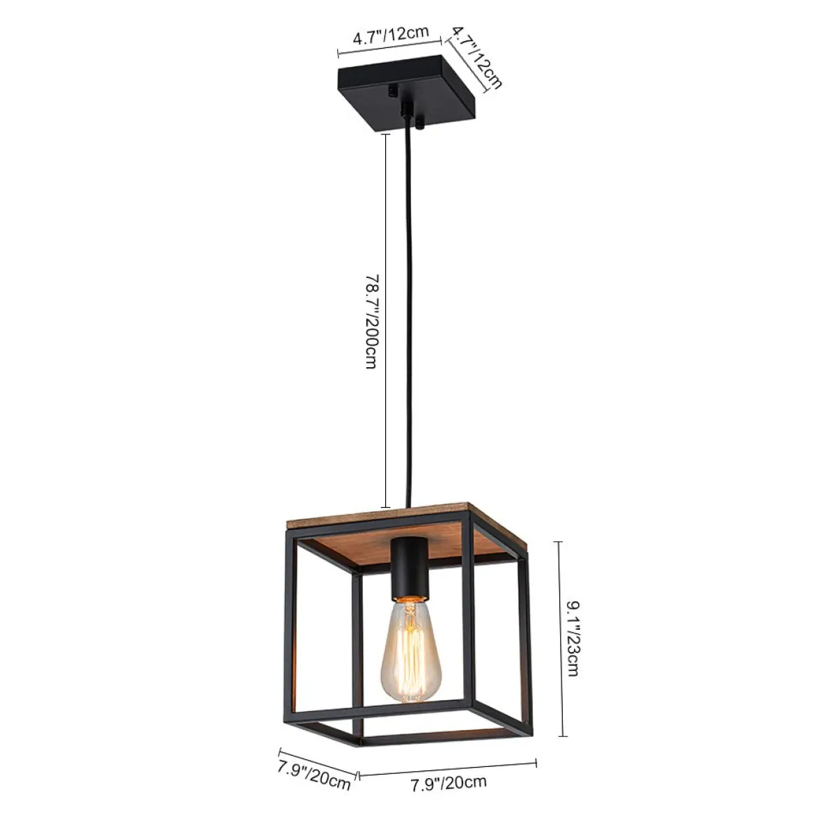 Aged Oak Iron Square Cage Single Kitchen Pendant Light