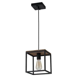 Aged Oak Iron Square Cage Single Kitchen Pendant Light