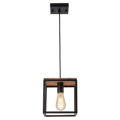 Aged Oak Iron Square Cage Single Kitchen Pendant Light