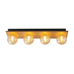 Amber Textured Glass Linear Wooden Semi Flush Mount / Wall Light