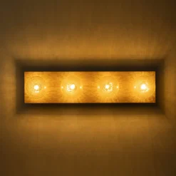 Amber Textured Glass Linear Wooden Semi Flush Mount / Wall Light