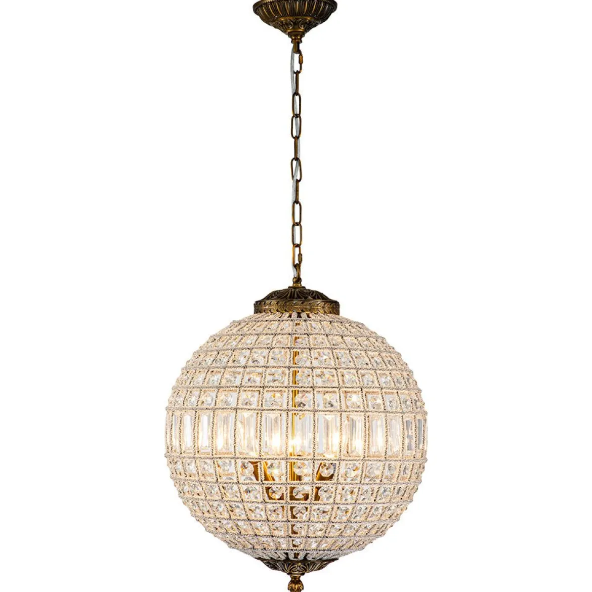 Antique Brass Crystal Globe Chandelier