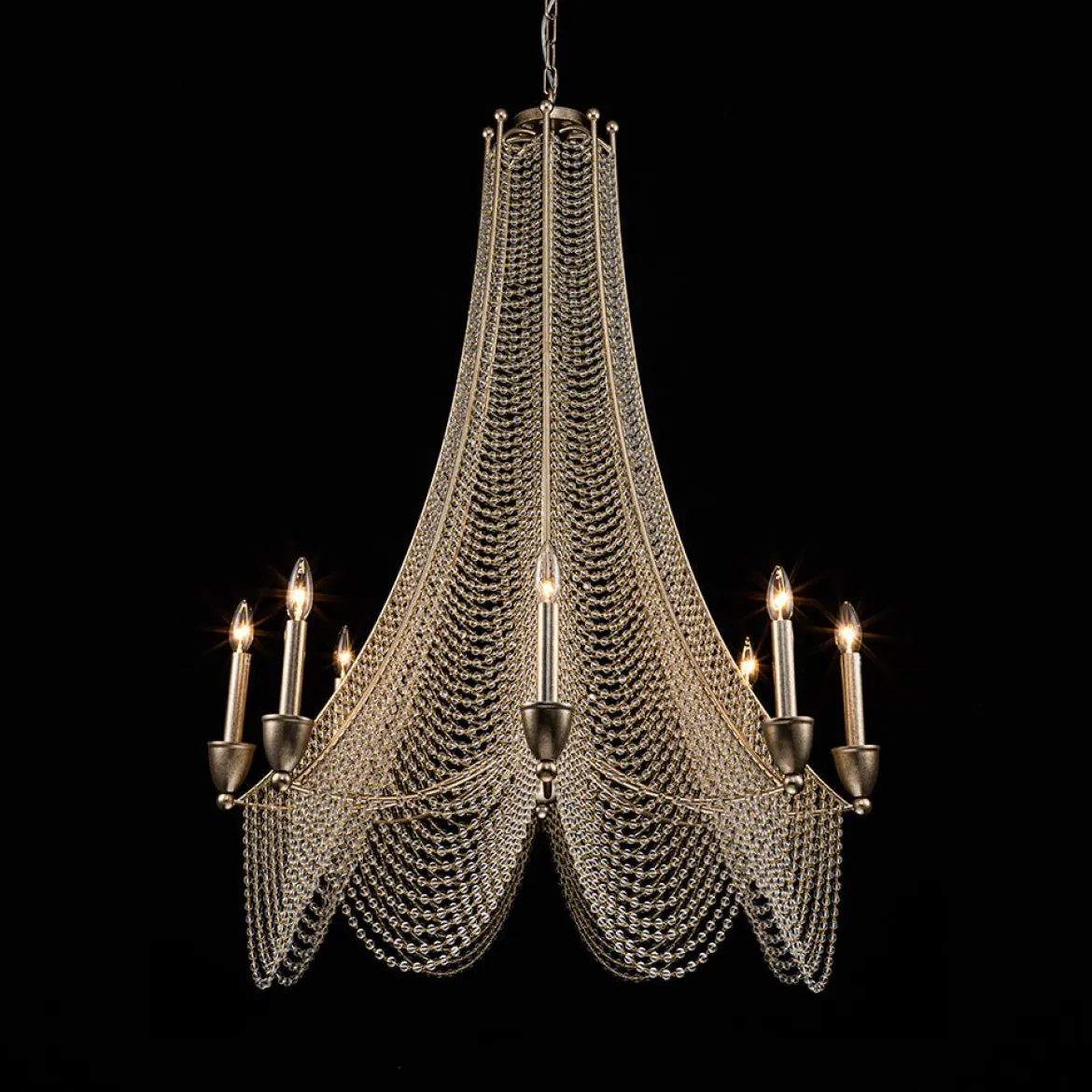 Antique Candle Style Crystal Bead Empire Chandelier