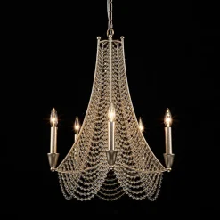 Antique Candle Style Crystal Bead Empire Chandelier