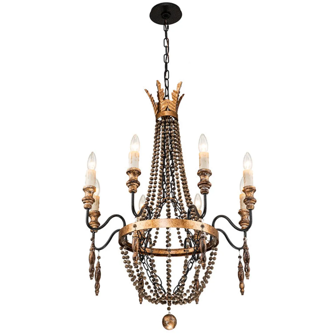 Antique Wood Beaded Empire Chandelier