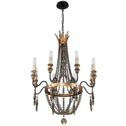 Antique Wood Beaded Empire Chandelier