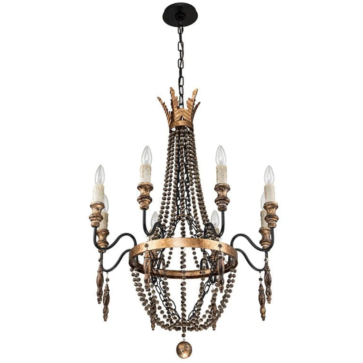 Antique Wood Beaded Empire Chandelier