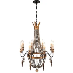 Antique Wood Beaded Empire Chandelier