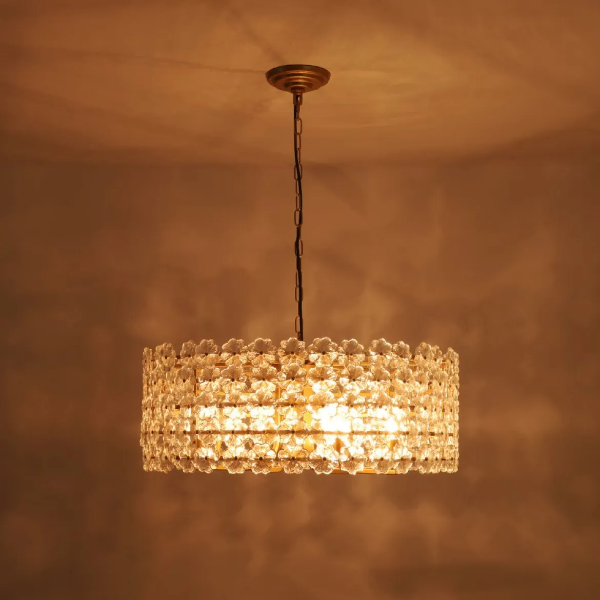 Art Deco Blossom Floral Cage Drum Lantern Pendant Light
