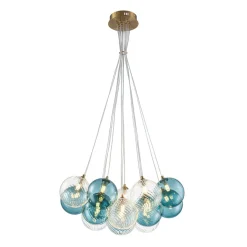 Art Deco Blue Hue Cluster Glass Globe Bubble Chandelier
