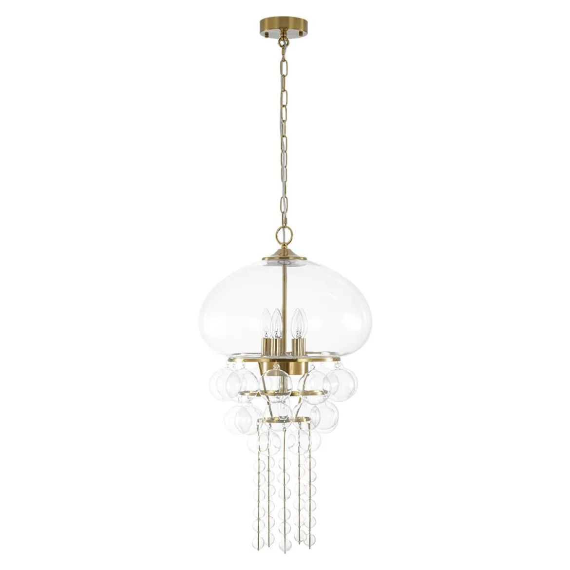 Art Deco Brass Tiered Clear Glass Jellyfish Style Chandelier