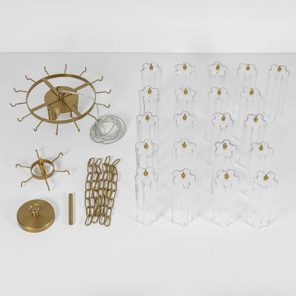 Art Deco Cluster Glass Textured Tube Round Tiered Chandelier