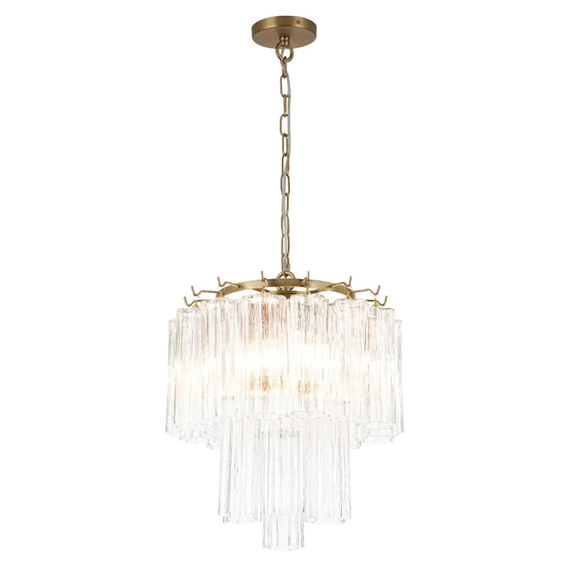Art Deco Cluster Glass Textured Tube Round Tiered Chandelier