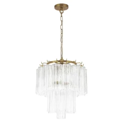 Art Deco Cluster Glass Textured Tube Round Tiered Chandelier