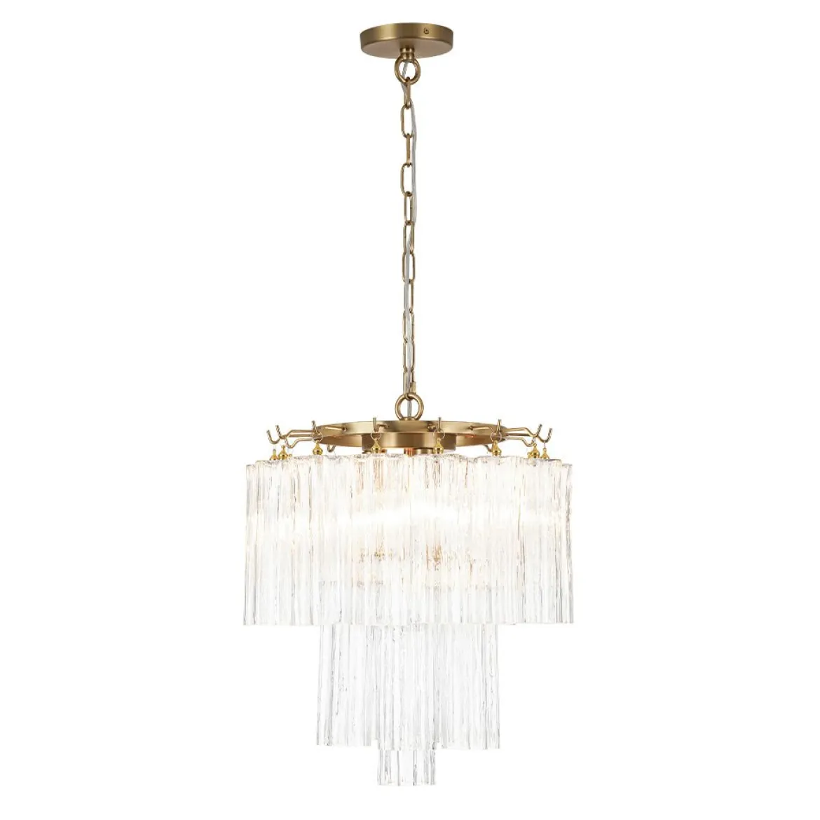 Art Deco Cluster Glass Textured Tube Round Tiered Chandelier
