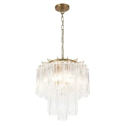 Art Deco Cluster Glass Textured Tube Round Tiered Chandelier