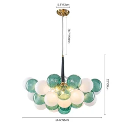 Art Deco Cluster Green Frosted White Glass Bubble Chandelier
