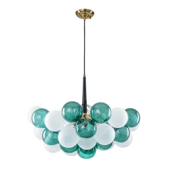 Art Deco Cluster Green Frosted White Glass Bubble Chandelier
