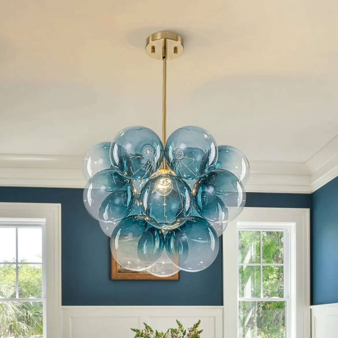 Art Deco Color 1-Light Cluster Glass Globe Bubble Chandelier