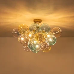 Art Deco Colorful Glass Cluster Bubble Semi Flush Chandelier