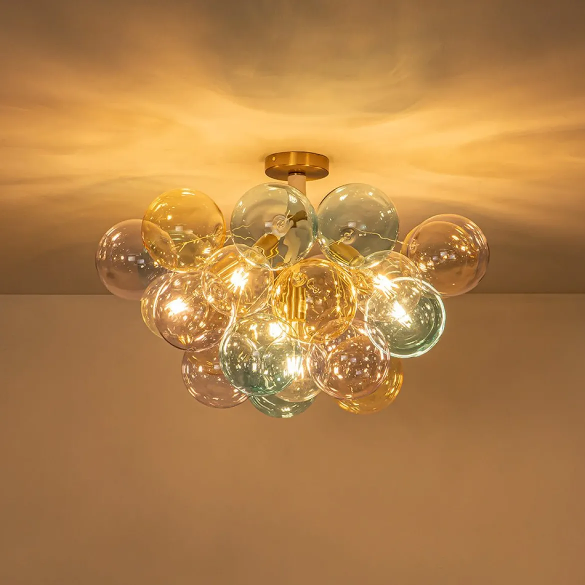 Art Deco Colorful Glass Cluster Bubble Semi Flush Chandelier