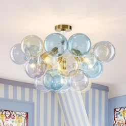Art Deco Colorful Glass Cluster Bubble Semi Flush Chandelier