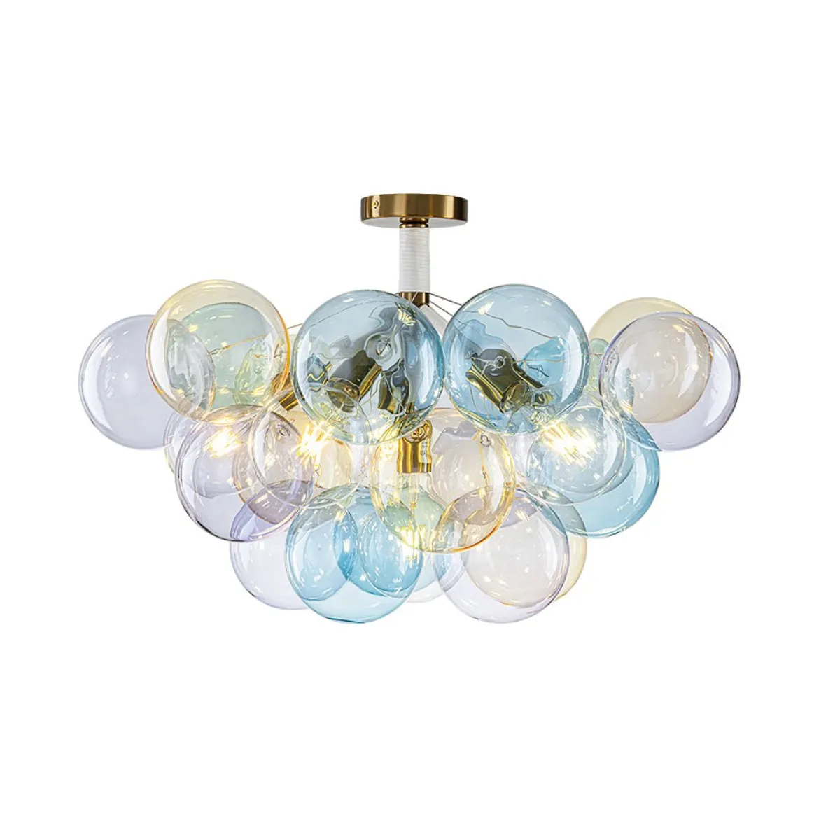Art Deco Colorful Glass Cluster Bubble Semi Flush Chandelier