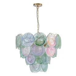 Art Deco Green Iridescent Swirl Glass Tiered Chandelier