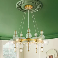 Art Deco 10-Light Glass Globe Bubble Circle Chandelier