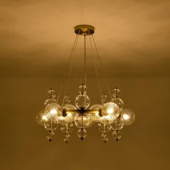 Art Deco 10-Light Glass Globe Bubble Circle Chandelier