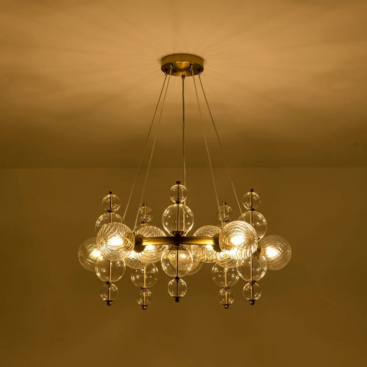 Art Deco 10-Light Glass Globe Bubble Circle Chandelier