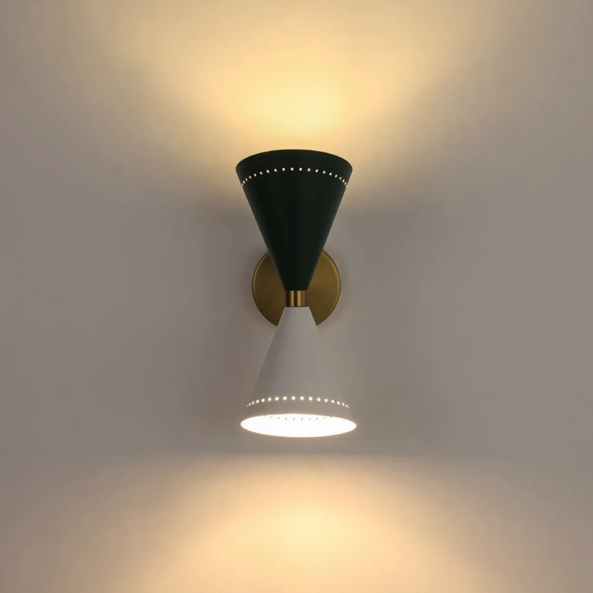 Art Deco 2-Light Up Down Dual Cone Wall Sconce