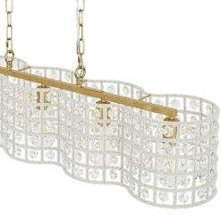 Art Deco Luxury Brass Crystal Linear Cage Island Chandelier
