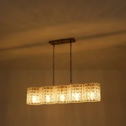 Art Deco Luxury Brass Crystal Linear Cage Island Chandelier