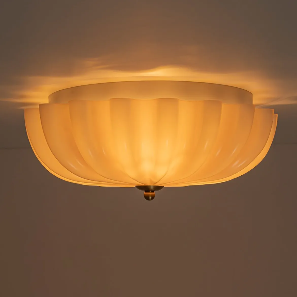 Art Deco Pleated Flower Shine Glass Semi Flush Mount