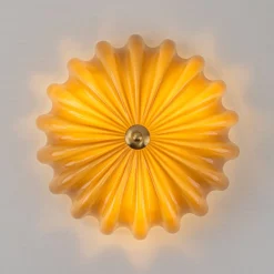 Art Deco Pleated Flower Shine Glass Semi Flush Mount