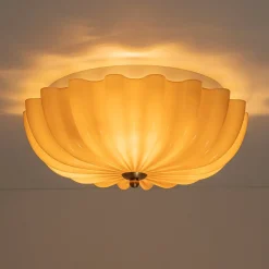 Art Deco Pleated Flower Shine Glass Semi Flush Mount