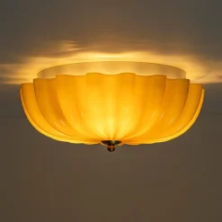 Art Deco Pleated Flower Shine Glass Semi Flush Mount