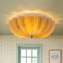 Art Deco Pleated Flower Shine Glass Semi Flush Mount