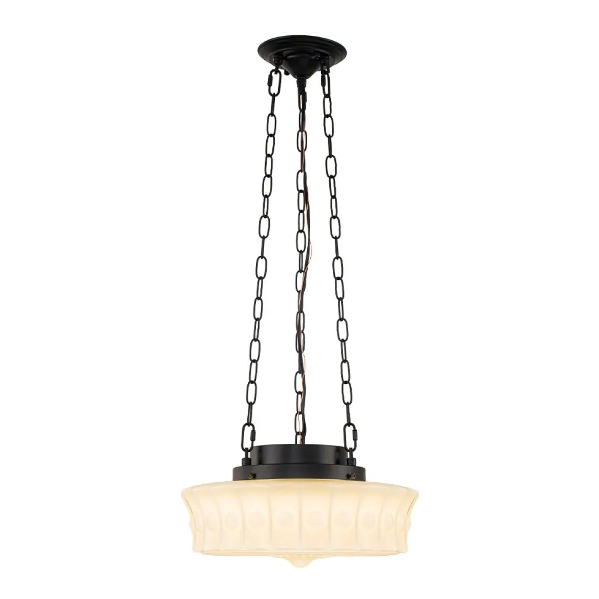 Art Deco Sculptural Milk Glass Schoolhouse LED Pendant