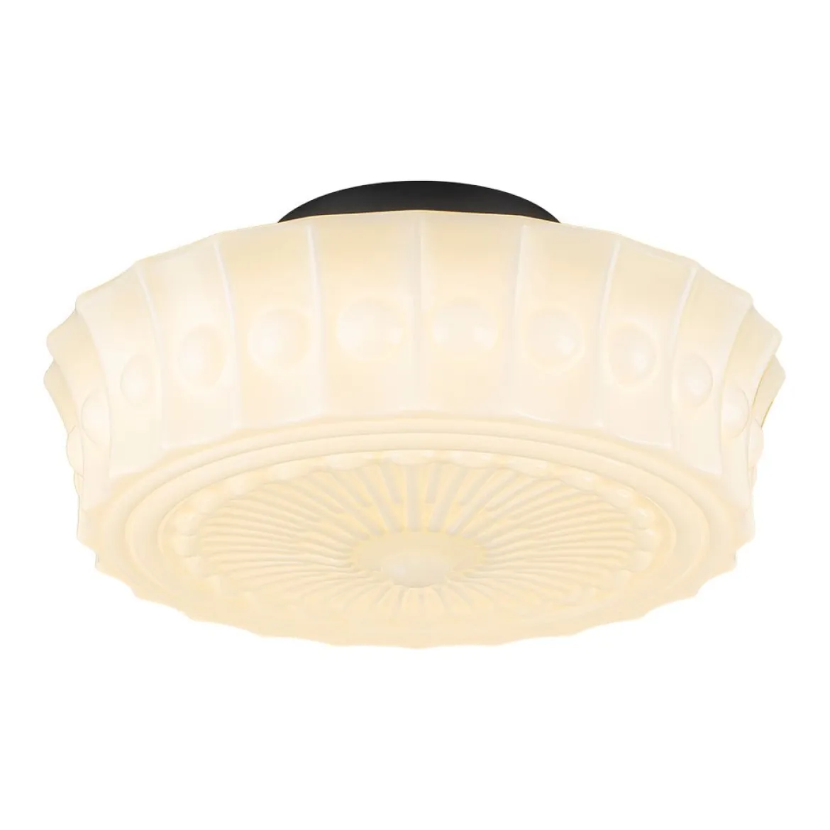 Art Deco Sculptural Milk Glass Schoolhouse LED Ceiling Light