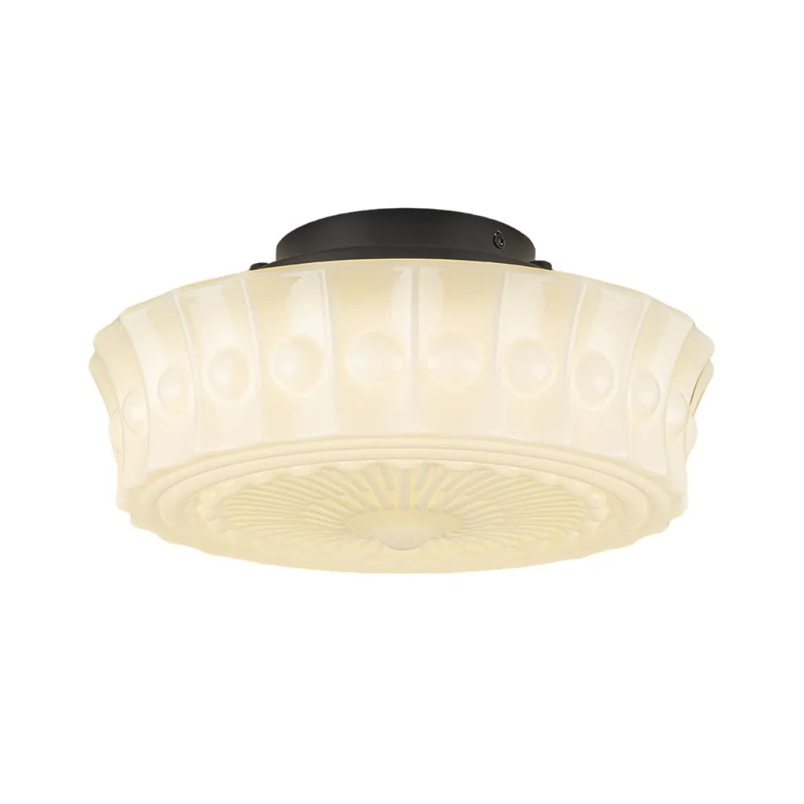 Art Deco Sculptural Milk Glass Schoolhouse LED Ceiling Light
