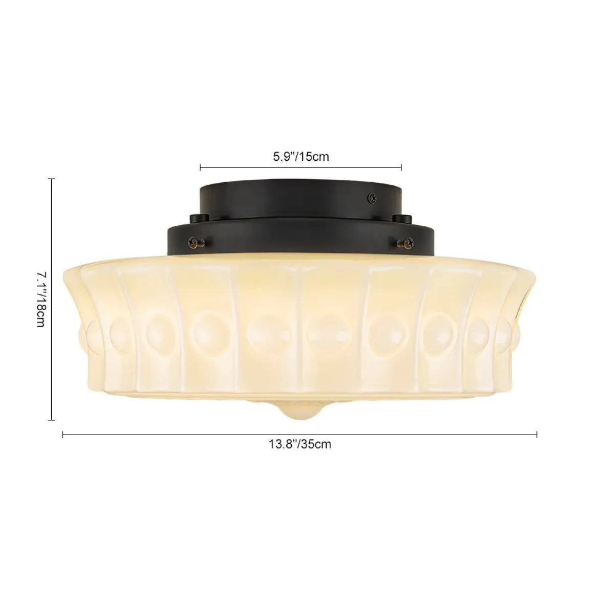Art Deco Sculptural Milk Glass Schoolhouse LED Ceiling Light