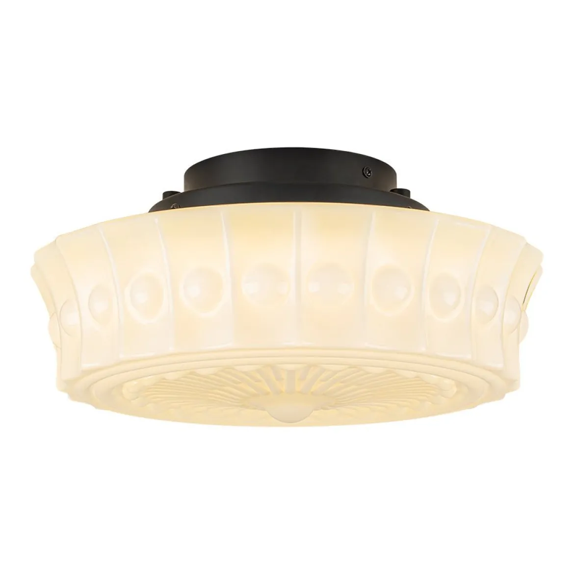 Art Deco Sculptural Milk Glass Schoolhouse LED Ceiling Light
