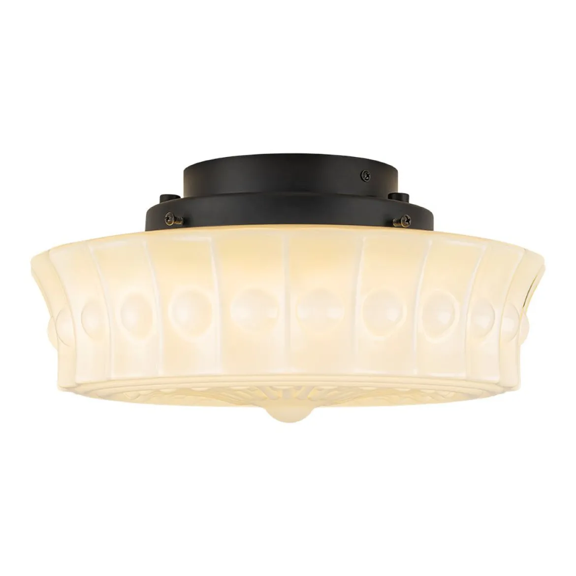 Art Deco Sculptural Milk Glass Schoolhouse LED Ceiling Light
