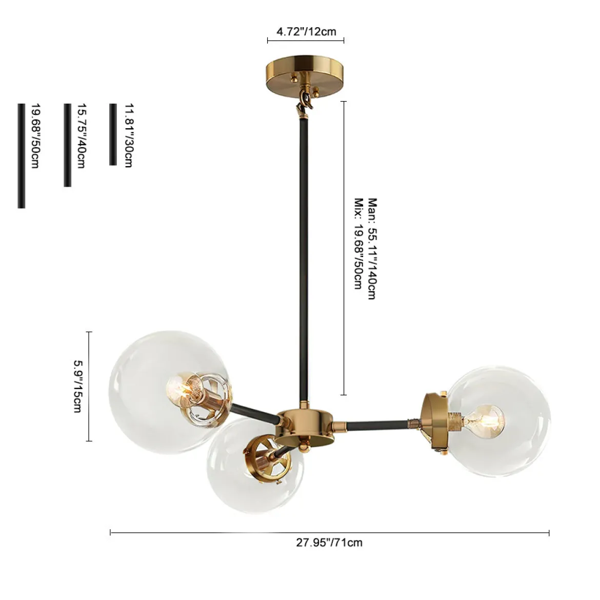 Black and Brass Mid-century Sputnik Chandelier