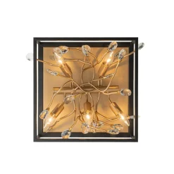 Black Brass Crystal Branch Square Lantern Flush Mount Light