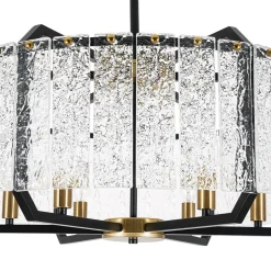 Black Brass 6-Light Rippled Glass Drum Cage Chandelier
