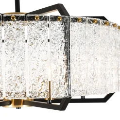 Black Brass 6-Light Rippled Glass Drum Cage Chandelier