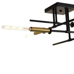 Black Brass 4-Light Sputnik Linear Semi Flush Mount